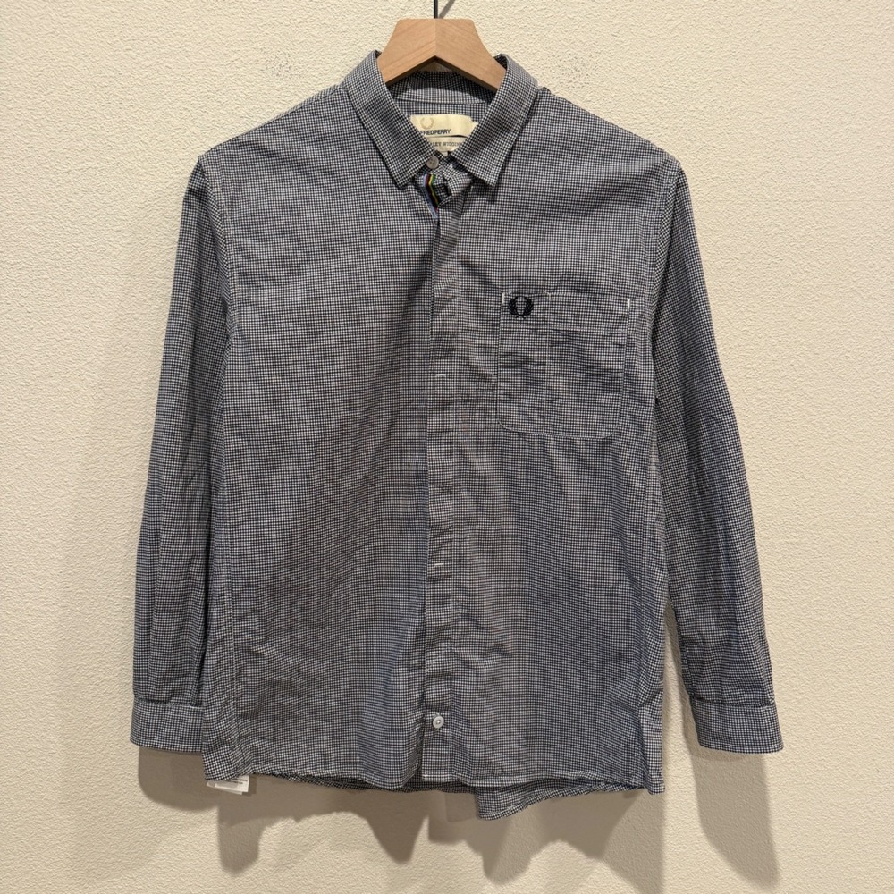 FRED PERRY Mens Shirt Bradley Wiggins Gingham Mod Britpop Preppy Size Medium